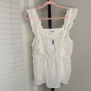 NEW Old Navy Ivory Ruffle Trim cotton linen Top